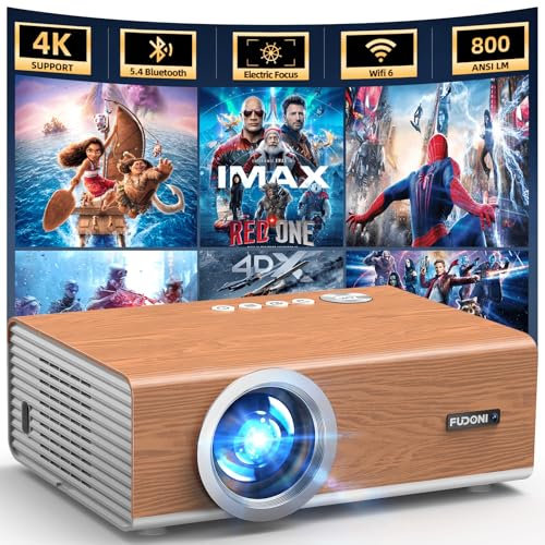 [Electric Focus/4K Support] Projector with WiFi 6 and Bluetooth 5.4, Highlight Native 1080P Outdoor Movie Projector, FUDONI Home Theater Auto 6D Keystone & Max 300Screen, for iOS/Android/TV Stick