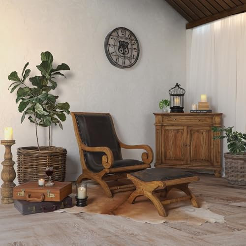 Garden Pleasure Interia Home & Living Ledersessel mit Hocker Bahia Sessel Relaxsessel Holz Leder Mahagoni, Leder Maße ca.: L60xB93xH93cm