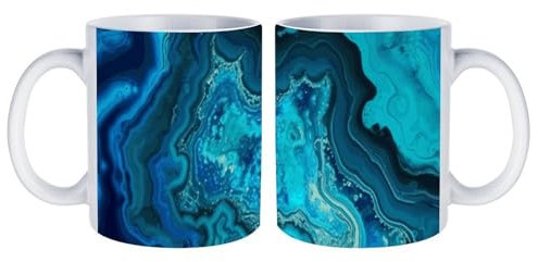 LDTVSFZQ Tasse en céramique bleu turquoise vif avec poignées, passe au micro-ondes pour décorer une grande tasse à café en céramique brillante pour le bureau et la maison