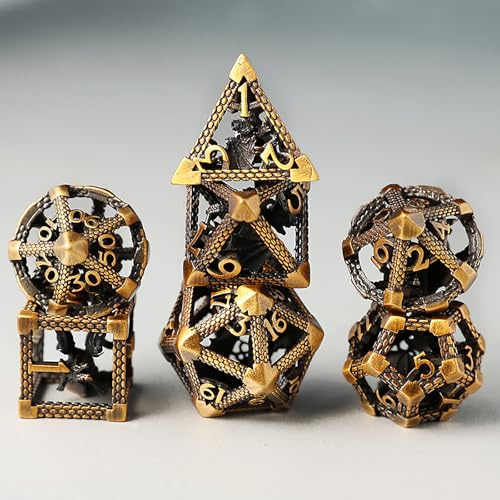 Metall DND Würfel Set 7 Hohler 3D Drache DND Würfel Hohl Polyeder Würfel D20 D12 D10 D% D8 D6 D4 für Dungeons & Dragons RPG Brettspiele Tischspiele RPG MTG Spiele