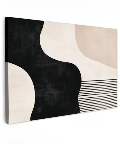 MuchoWow© Wandbilder Groß 120x80 cm XXL Schlafzimmer Home Deko Wohnung Bild Wohnzimmer Fotoleinwand Wand Bilder Leinwand Wall Decor Abstrakt - Japandi - Beige - Modern