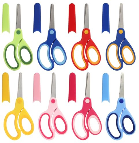 Left-Handed Scissors Kids, 8-Pack Safety Scissors with Stainless Steel Blades & Soft Grip – 5.7 Blunt Tip for Toddlers, Preschool, Home & School (Assorted Colors)