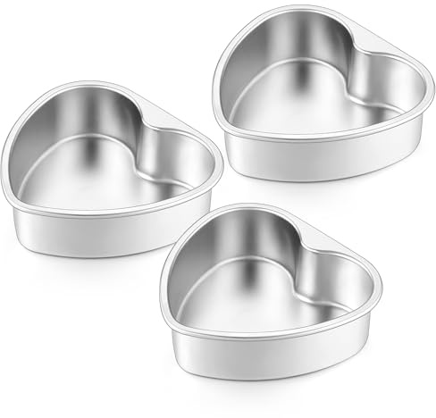 HaWare 6inch Heart Cake Tin Set of 3, Stainless Steel Heart Shaped Baking Pan, Ideal for Valentine's Day Anniversaries Wedding Layer Cakes Mould, Healthy & Non-Toxic, Dishwasher Safe