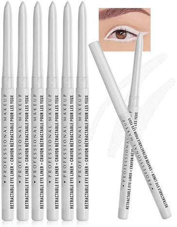 Erinde 6 Stück Gel Eyeliner Stift, Langanhaltend & Wasserfest Kajalstift, Hochpigmentiert, Wischfest Lidstrich, Drehbarer Stiftkopf, Geschmeidiger, Glatter Auftrag, Leicht Aufzutragen 03# Weiß