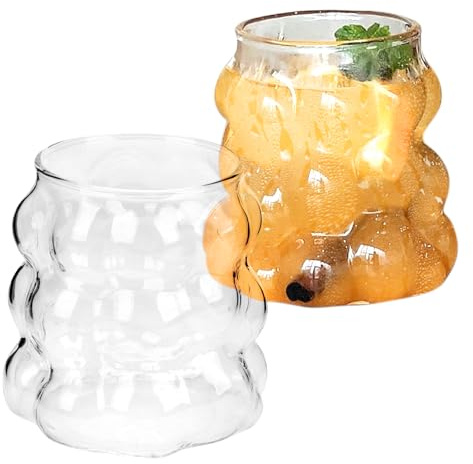 DENUOTOP 2 Stück Bubble Gläser 350ml, Matcha Gläser, Fancy Wassergläser aus Borosilikatglas, Iced Latte Macchiato Trinkgeschirr, Universalgläser für Kaffee, Wasser, Saft, Milchshake