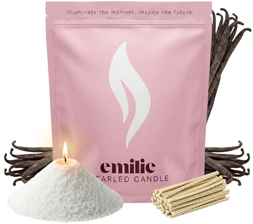 Emilie Pearled Candle 500g/1kg Refillable Wax Pearls – White Scented Pearled Candle for Any Container – Self-Extinguishing, Plant-Based, Reusable – 30/50 Cotton Wicks (500g, Vanilla)