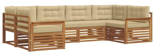 vidaXL Sofagarnituren 6 pcs Natur und Beige Massivholz Akazie, Moderner Garten-Sofa, strapazierfähiges Terrassen-Set, Bequeme Sitzmöbel für Deine Lounge-Atmosphäre