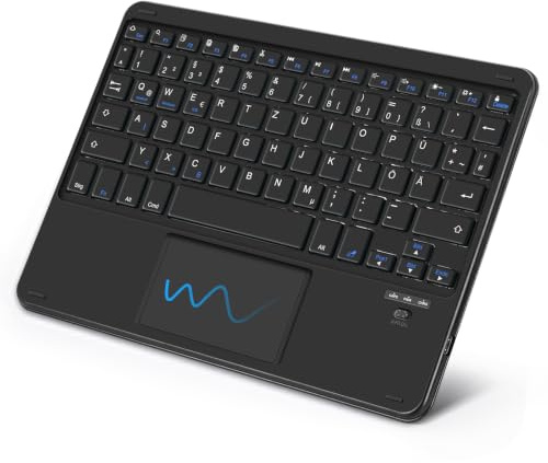 SOPPY kabellose Bluetooth Tastatur mit Touchpad, Mini Tastatur Wiederaufladbare Ultra Slim Tastaturen, kompatible mit iPad Windows Android, Schwarz (Deutsche QWERTZ Layout)