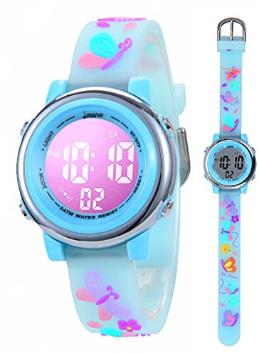 Mixe Girls Digital Alarm Stop Watch 7 Color Led Cartoon 3D Silicone (Butterfly)