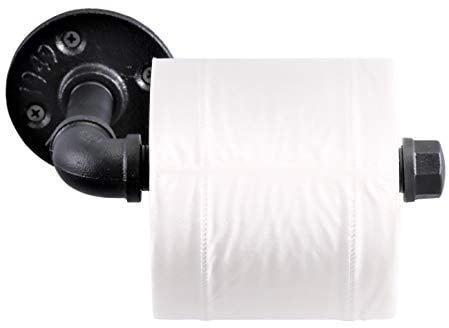 IMQOQ Industrial Style Toilet Paper Holder Vintage Metal Iron Pipe Wall Mounted Towel Rack Roll Holder for Bathroom Kitchen Bedroom, Rust Free, Matte Black