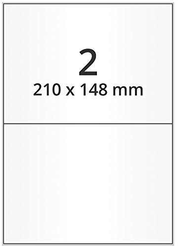 Laserdrucker Etiketten auf A4 Bogen, weiß - 210 x 148 mm - 200 Papier Aufkleber auf 100 Blatt, ablösbare Universal Klebe-Etiketten, matt