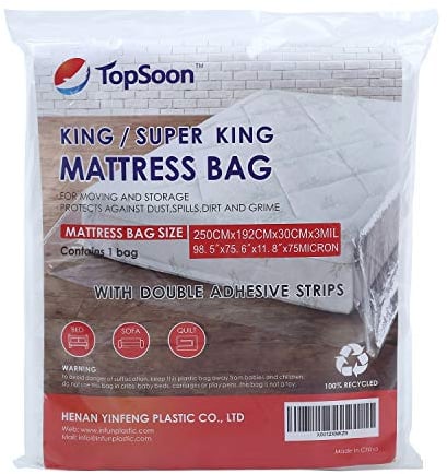Topsoon King Size Hochleistungs-Matratzentasche mit doppelten Klebestreifen 98,5 x 11,8 x 75,6 Dicke 75 Mikron für die Lagerung und Bewegung von Matratzen