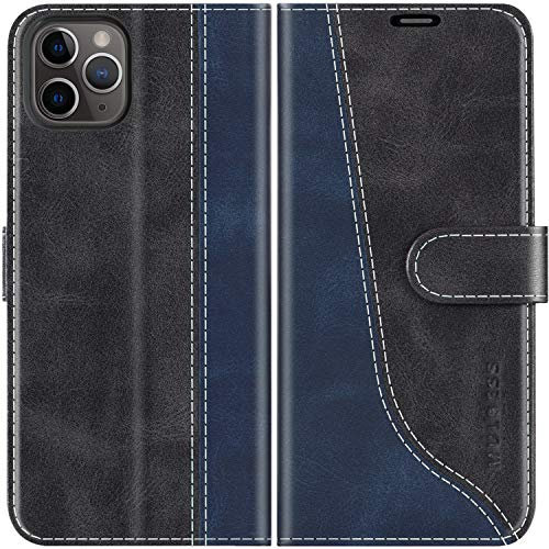 Mulbess für iPhone 11 Pro Max Hülle, Handyülle Leder mit Kartenfach, Klapphülle mit Magnetverschluss, Flip Case Etui Handytasche Schutzhülle, Stilvoll Schwarz