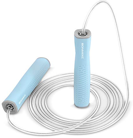 BONMIXC Skipping Rope with Ball Bearings Silicone Grips Adjustable Length Wear Resistance PVC Coating Rope Skipping Rope Adult Fitness Fat Burning Exercises
