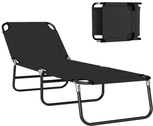 Outsunny Tumbona Plegable Reclinable 5 Posiciones 188x56x28 cm Negro | Ángulo Ajustable, Jardín Exterior, Piscina, Terraza, Camping, Carga 120 kg, Resistente