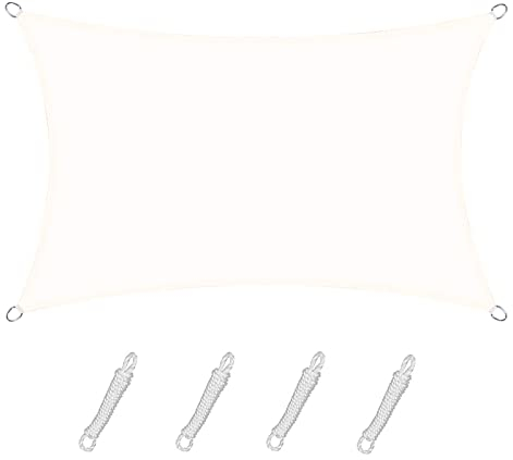 Sunnylaxx 4x6m Impermeable Toldo Vela de Sombra, Rectangular Crema Toldos Exterior Terraza Protección Rayos UV para Exteriores, Pergola, Jardín,Terrazas