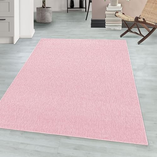 Tapis de Salon à Poils Courts Unicolore, Tapis de Chambre Doux et Moderne, Facile d'entretien Taille: 240 x 340 cm, Couleur: Rose