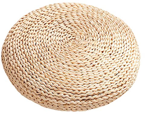 HshDUti Sitzkissen, runder Pouf, japanisches Tatami-Futon-Stuhlkissen, Yoga-Sitzkissen, Yoga, Meditation, Bodenkissen, Strohgewebe, handgefertigtes Sitzkissen für Wohnzimmer, Balkon, Büro, Outdoor, 40