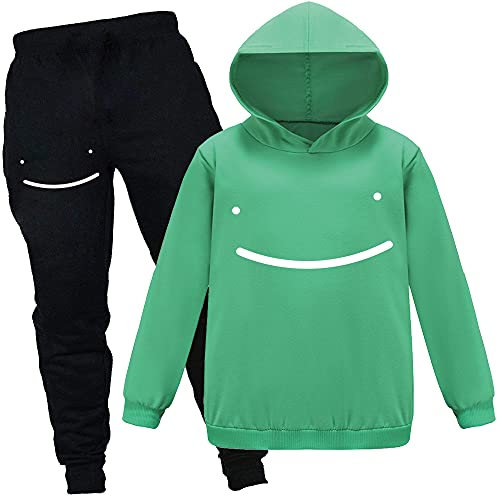 Forlcool Youtube Gamer Dream SMP Smile Jungen Unisex Trainingsanzug Hoodie + Hose 2 Stück Kinder Jungen Mädchen Outwear Hoodies Top Kleidung Set, grün, 12-13 Jahre