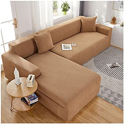 Daesar Sofaüberwurf Ecksofa 190-230 Polyester, Überzug für Sofa Elastisch 3 Sitzer Hellbraun Sofabezug L Form 2er Set Eckcouch