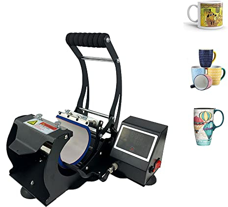 Mug Heat Press Transfer Machine for Sublimation Printing Cups, Bottles, Money Boxes, Beer Steins, 11oz Durham Mug Attachment Included (Black)