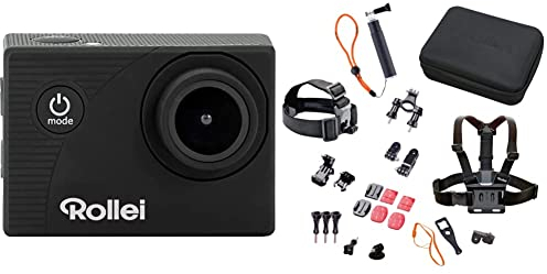 Rollei Actioncam 372 - Action-Camcorder - Schwarz & 21639 Actioncam Zubehör Set Outdoor - 23-teiliges Set, ideal zum Klettern,Wandern und andere Outdoor-Aktivitäten Actioncams und GoPro