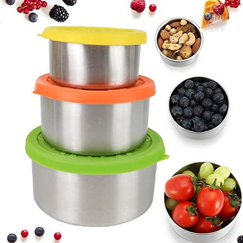 Sageware Lebensmittelbehälter aus Edelstahl mit Silikondeckel 3er-Set Brotdosen Auslaufsicher Dicht Stapelbar 680ml+400ml+200ml