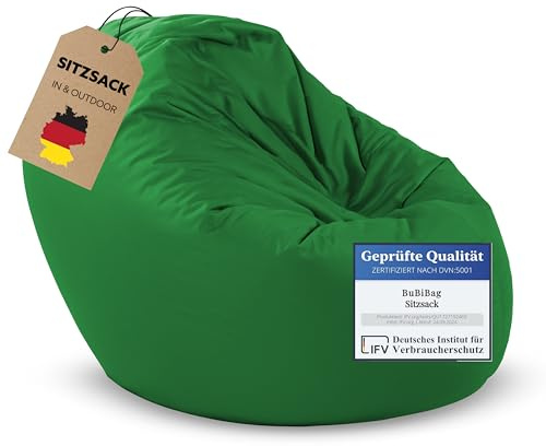 BuBiBag 2in1 Sitzsack L - XXL mit Füllung für Kinder & Erwachsene, Gaming Beanbag & Bodenkissen für Indoor & Outdoor Sessel Pflegeleicht & Wasserabweisend L BIS 12 Jahre (Ø 110 cm Apfelgrün)