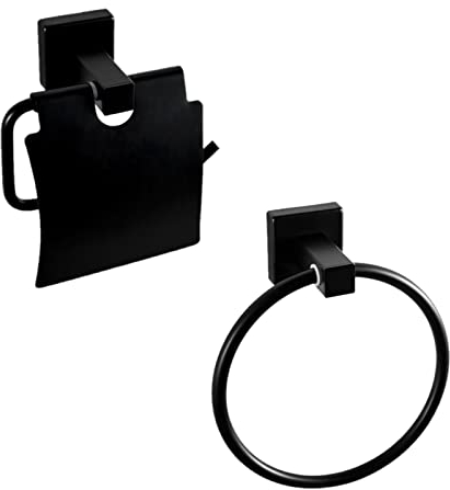 EMKE Toilettenpapierhalter und Handtuchring Selbstklebend Sets aus Edelstahl Wandmontage Badaccessoires-Set Schwarz Set of 2
