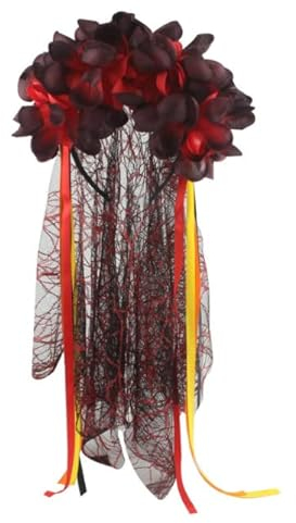 JIAHG Halloween Kopfbedeckung Damen Stirnband Rose Mesh Schleier Haarreifen Tag der Toten Haarreif und Schleier Kostüm Hochzeit Kopfschmuck für Cosplay Fotografie Karneval Party