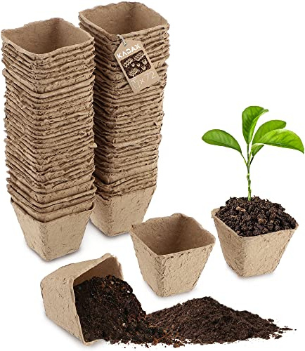 KADAX Pots de tourbe, pots de semis, pots de culture biodégradables, plaques de culture pour semis, pot biologique, pot de culture, pots en papier, pots de croissance, pots en fibres (72, carrés)
