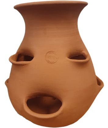 Tour à Fraisier en Terre Cuite - Taille S | Poterie Artisanale Made in France | Idéal Balcon & Petits Jardins | Jusqu’à 6 Plants de Fraises ou Aromates