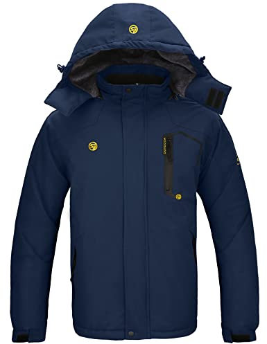 SwissWell Winterjacke Herren Outdoor Wasserdicht Jacke Warm Fleecejacke Verdickt Regenmantel Winter mit Reißverschlusstasche Navy 2XL