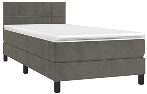 vidaXL Boxspringbett mit Matratze LED Polsterbett Bett Einzelbett Bettrahmen Bettgestell Lattenrost Schlafzimmerbett Hotelbett Dunkelgrau 80x200cm Samt