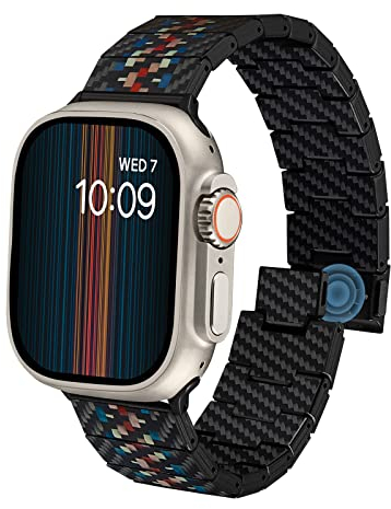pitaka Carbon Armband für Apple Watch 10/Ultra 2/Ultra/9/8/7/6/SE/5/4/3/2/1 aus Kohlefaser und Aramidfaser Uhrenarmband Universal Ersatzarmband mit Magnetischem Verschluss 49-38 mm Rhapsodie