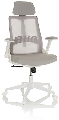 hjh OFFICE Drehstuhl VENDO W Stoff/Netzstoff Bürostuhl mit Verstellbarer Lordosenstütze, Armlehnen klappbar, Grau/Weiß, 719242