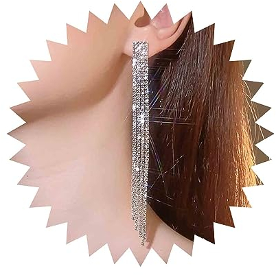 Aneneiceera Vintage Kristall Boho Ohrringe - Silber Tennis Kette Lange CZ Fransen Quaste Strass Schmuck Für Frauen Und Mädchen