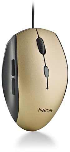 NGS Moth Gold - Souris d’Ordinateur Optique Filaire USB avec 5 Boutons Silencieux et Défilement, Souris Ergonomique, 800/1200/1600 DPI Dimmable, Or