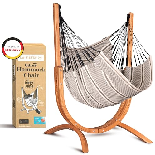 LA SIESTA - Udine Outdoor Hängematte - Handgefertigte Bio-Baumwolle - Reißfest - FSC-zertifizierter Eukalyptus-Holzständer - Zebra