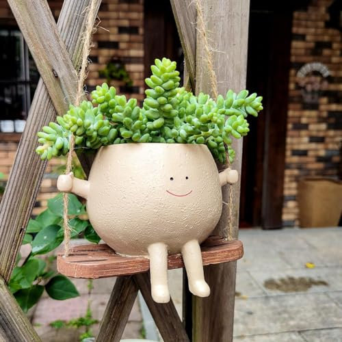 Starnearby Vaso di Fiori da Appendere, Vaso da Fiori Altalena con Faccia, Vaso Faccia per Piante Oscillante, Vaso da Fiori Sospeso in Resina Fioriera Sospesa per Piante Interno ed Esterno