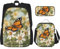 OUSIKA Spring Butterfly Flowers 3 Pcs Print Backpack Sets Casual Daypack with Lunch Box Pencil Case for Women Men, Black