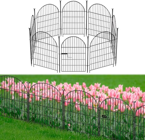 Okaygardn Gartenzaun-Bordüre, 81,3 cm (H) x 5,5 m (L), 8 Paneele, hoher Gartenzaun mit Tor, Hundezaun für den Außenbereich, gewölbtes, rostfreies Metall, kein Grabzaun, Blumenbeetzaun