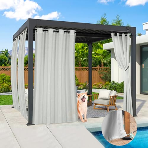 Qelus Wetterfest Outdoor Vorhang, 2er Set Nicht Transparent Outdoorvorhänge Wasserdicht mit Ösen, Dekoschal Sonnenschutz Sichtschutz für Balkon Garten Terrasse Pavillon, B132xH244cm, Hellgrau