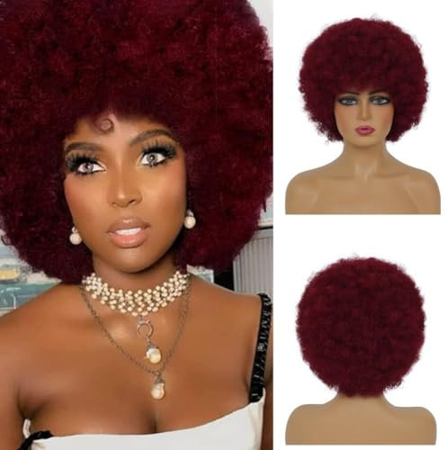 Salaibs Rote Afro Perücken für Damen Kurz Lockig Bouncy Fluffy 70er Jahre Kinky Lockige Disco Haar Perücke Synthetische Faser Rocker Cosplay Perücke