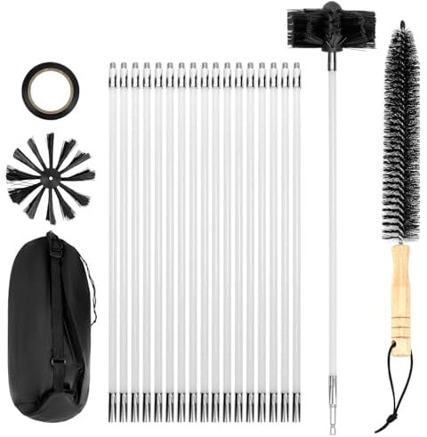 QWORK® 24 Piezas Cepillo Limpieza de Chimenea, Cepillo de Limpieza para Tubos de Estufa con Varillas para el Mantenimiento de Chimeneas, Ventilación y Campana Extractora