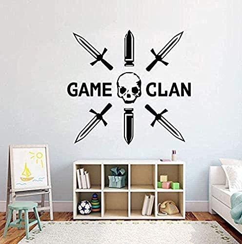 Sticker Mural Amovible Noir pour Game Clan - Thème Gaming - Décoration murale pour salle de jeux ou chambre d'enfant - 42 x 45 cm