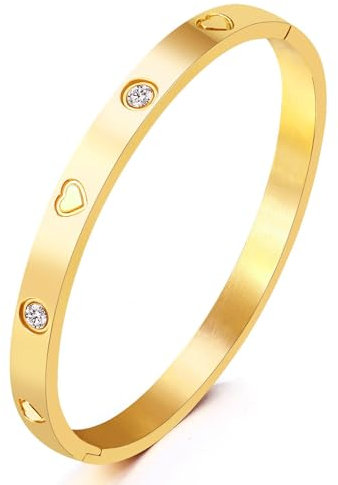 RIXERKOC Bracelet en Zircone Cubique plaqué Or 18k Or Rose Argent Titane Acier Bijoux avec Cristal Cadeaux pour Fête des Mères Saint Valentin Mariage Couples (Or-Cœur(50 * 60mm))