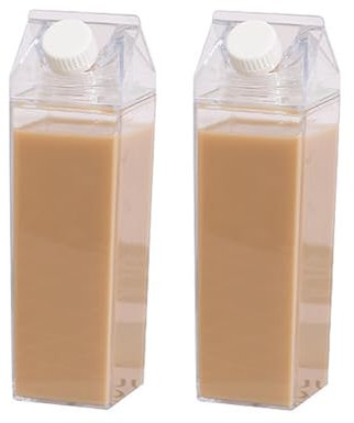 Bafnsiji 1000ml,Milk Carton Water Bottle, Plastic Clear Square Milk Bottles, Clear Milk Bottle, Portable Reusable Milk Box Juice Water Container, 2PCS