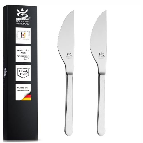 GEHRING Solingen Satino Pizza Messer 2 Stück I 11 cm Klingenlänge I grober Wellenschliff I Pizzamesser Edelstahl 2er Set I Made in Germany I spülmaschinengeeignet
