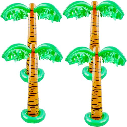 4 Pack 32 inch Blow Up Coconut Trees Inflatable Palm Tree for Hawaiian Tropical Pool Party Summer Birthday Decorations